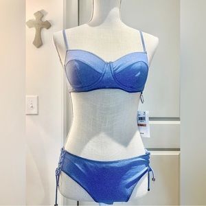 💦 BECCA TOP- Denim Blue Metallic Bikini Top. SMALL. NWT.